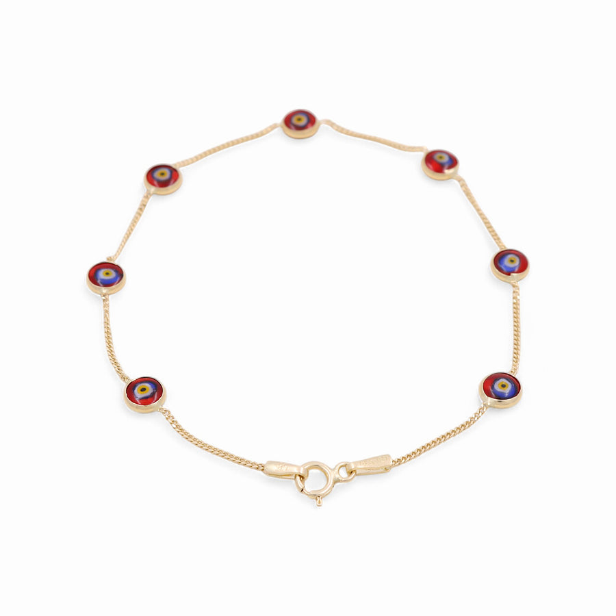 14K Yellow Gold Red Eye  Bracelet