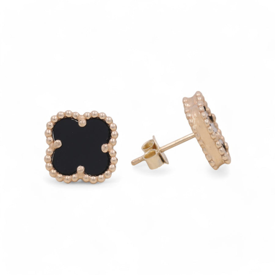 10K Yellow Gold Fashion Flower Women's Black  Stones Earrings