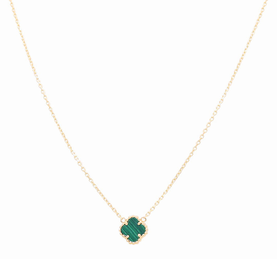 14K Yellow Gold 1 Green Clover Women's  Necklace