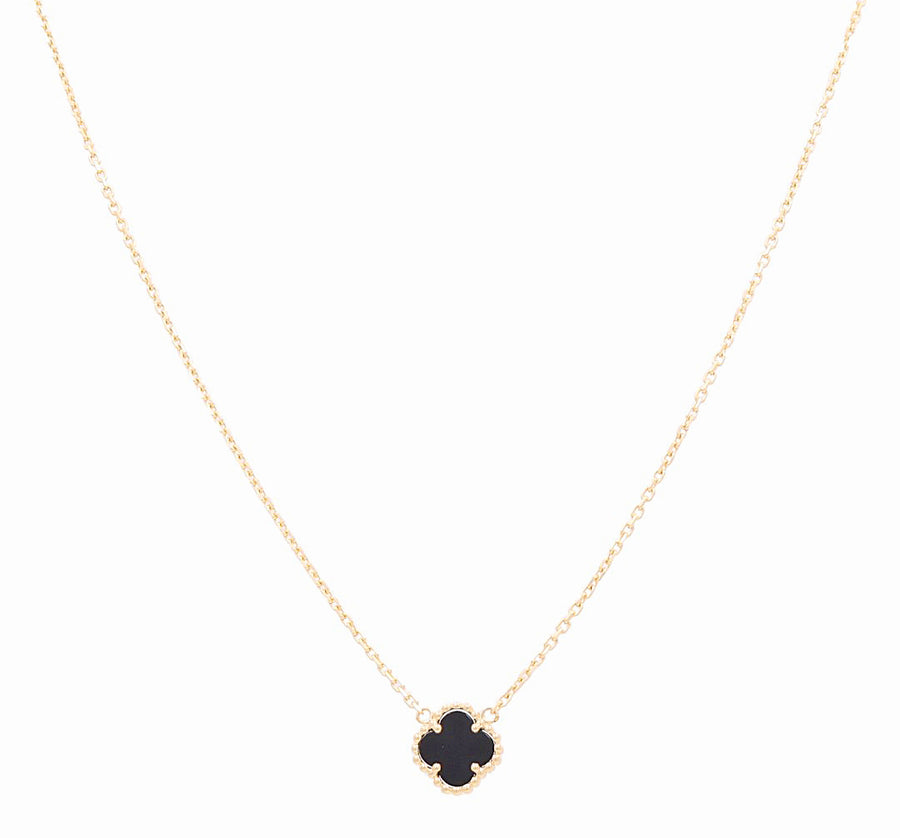 14K Yellow Gold 1 Black Clover Women's  Necklace