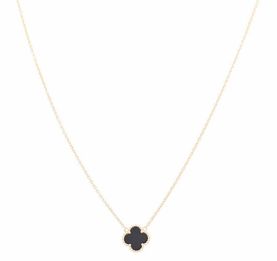 14K Yellow Gold 1 Black Clover Women's  Necklace