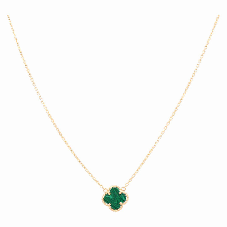 14K Yellow Gold 1 Green Clover Women's  Necklace