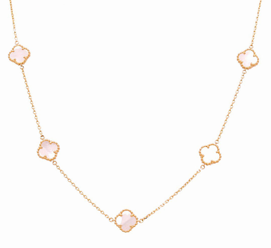 14K Yellow Gold 5 Mop  Clover Women's  Necklace