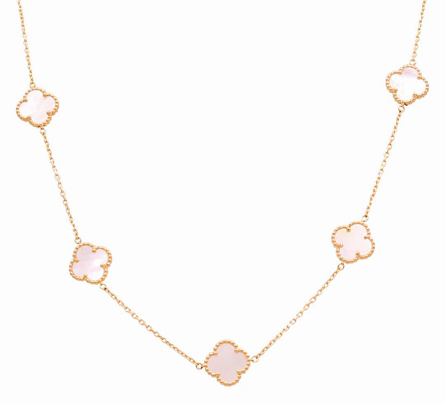 14K Yellow Gold 5 Mop  Clover Women's  Necklace