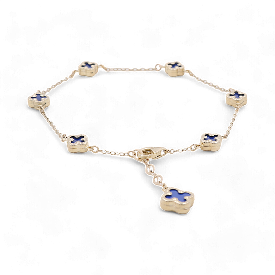 10K Yellow Gold Fashion Blue Flower Women's  Bracelet