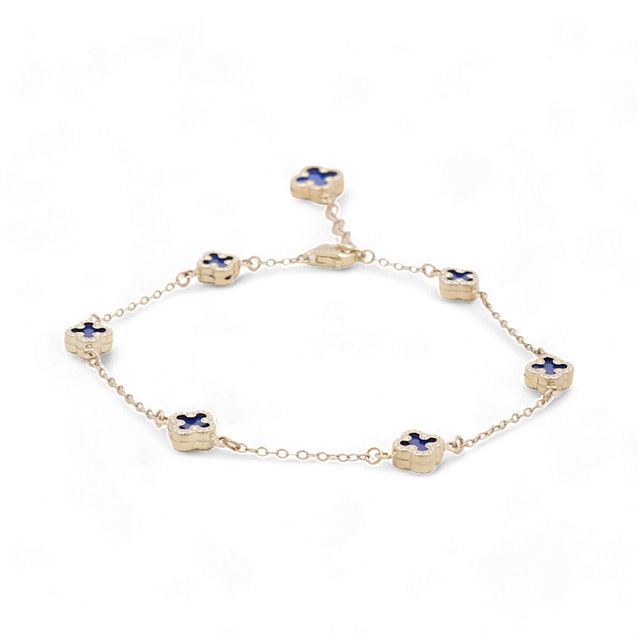 10K Yellow Gold Fashion Blue Flower Women's  Bracelet