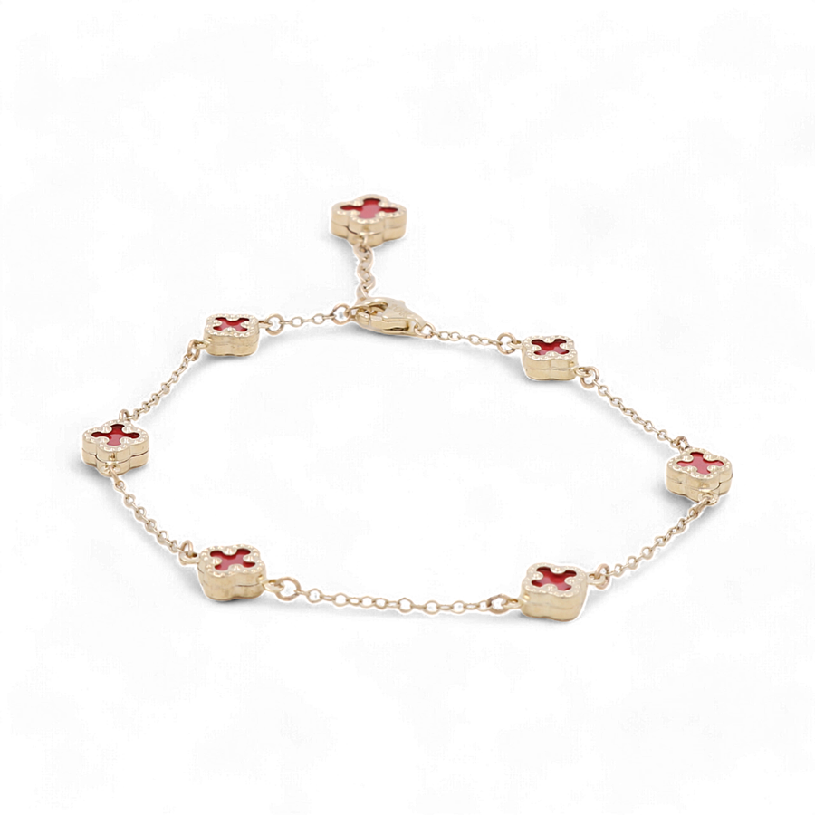 10K Yellow Gold Fashion Red Flower Women's  Bracelet