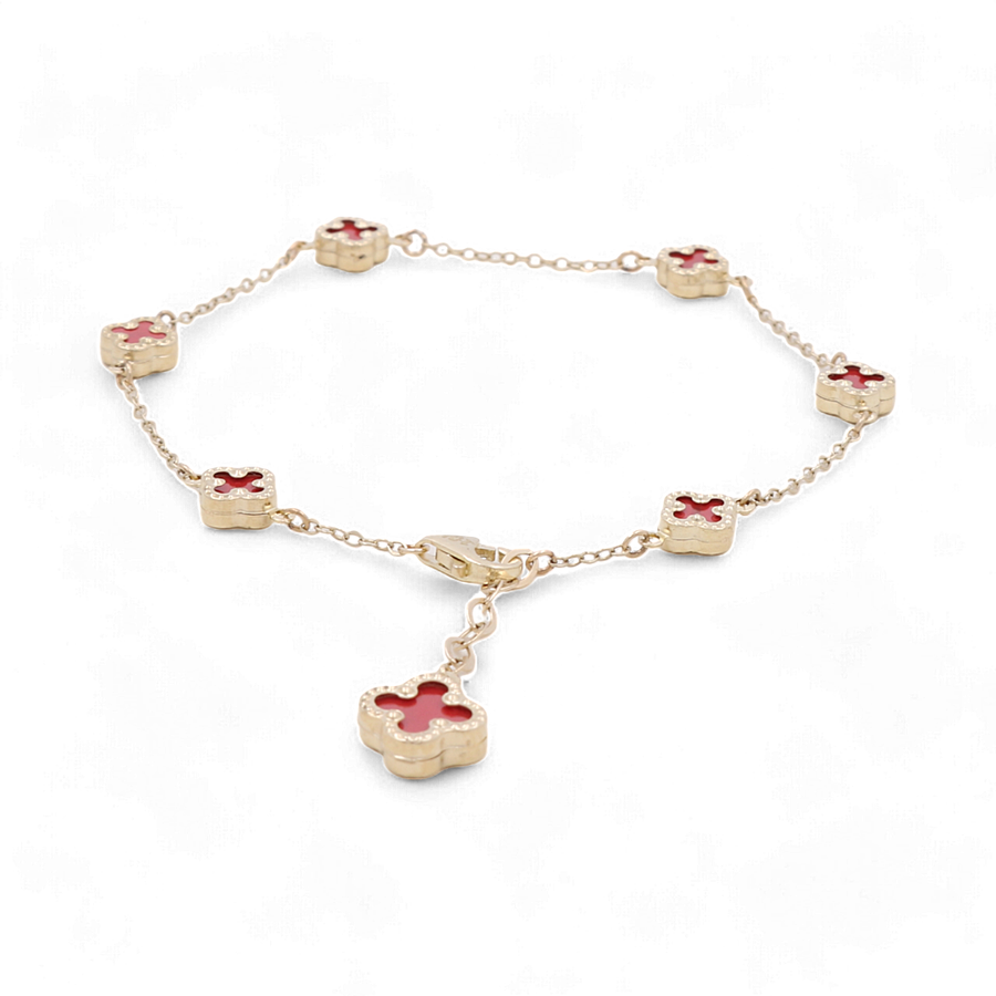 10K Yellow Gold Fashion Red Flower Women's  Bracelet