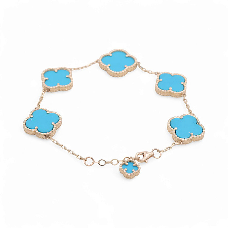 14K Yellow Gold Fashion Flower Women's Blue Stones Bracelet