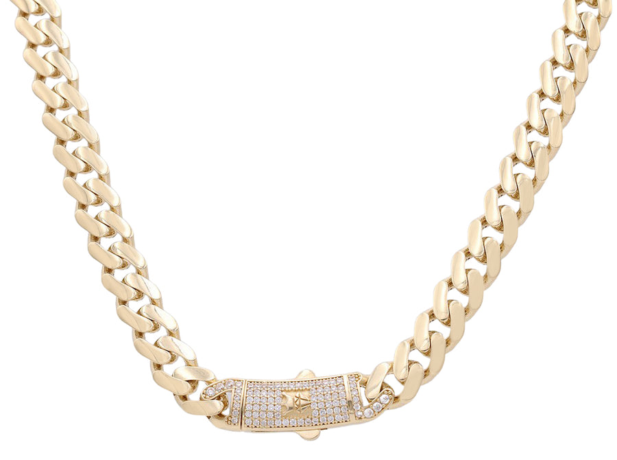 The Miral Jewelry Yellow Gold 14k Monaco Necklace 18" features a yellow gold chain adorned with a sparkling diamond clasp, making it a stunning piece of gold jewelry.