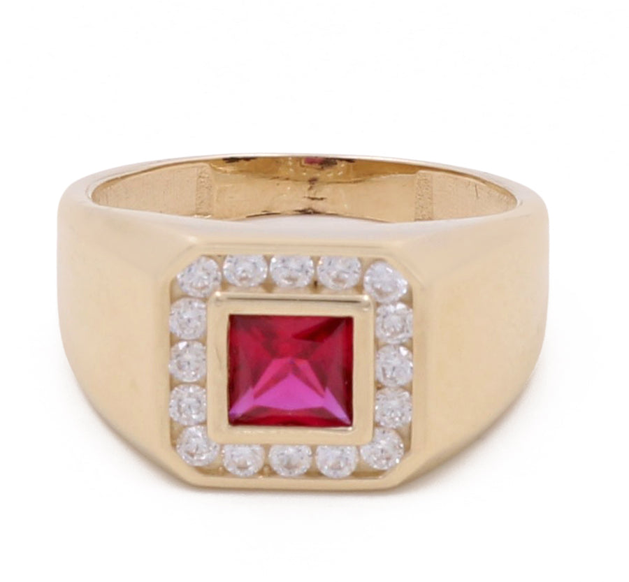 The 14K Yellow Gold Men's Ruby Ring with Cubic Zirconias by Miral Jewelry epitomizes luxurious jewelry.