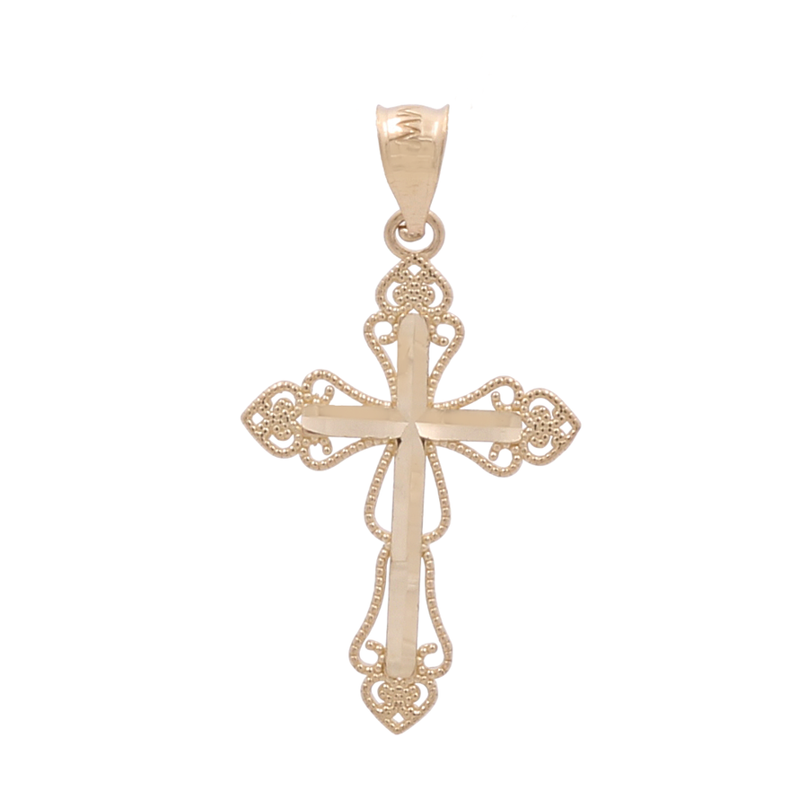 14K Yellow Gold Jesus Cross Pendant by Miral Jewelry, with intricate detailing, embodying faith and style, featuring a plain bail at the top for attachment.