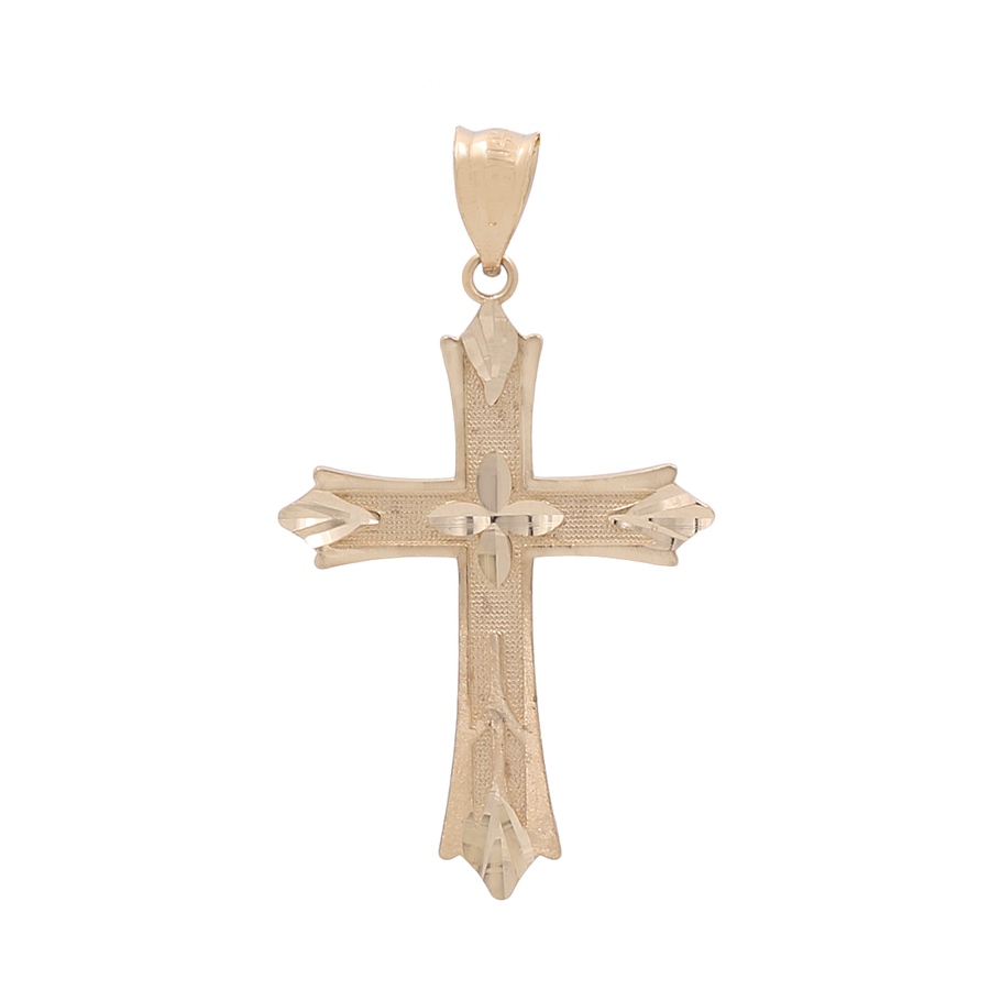 This exquisite 14K Yellow Gold Cross Pendant from Miral Jewelry showcases intricate design details on a plain white background, making it a timeless symbol of faith.