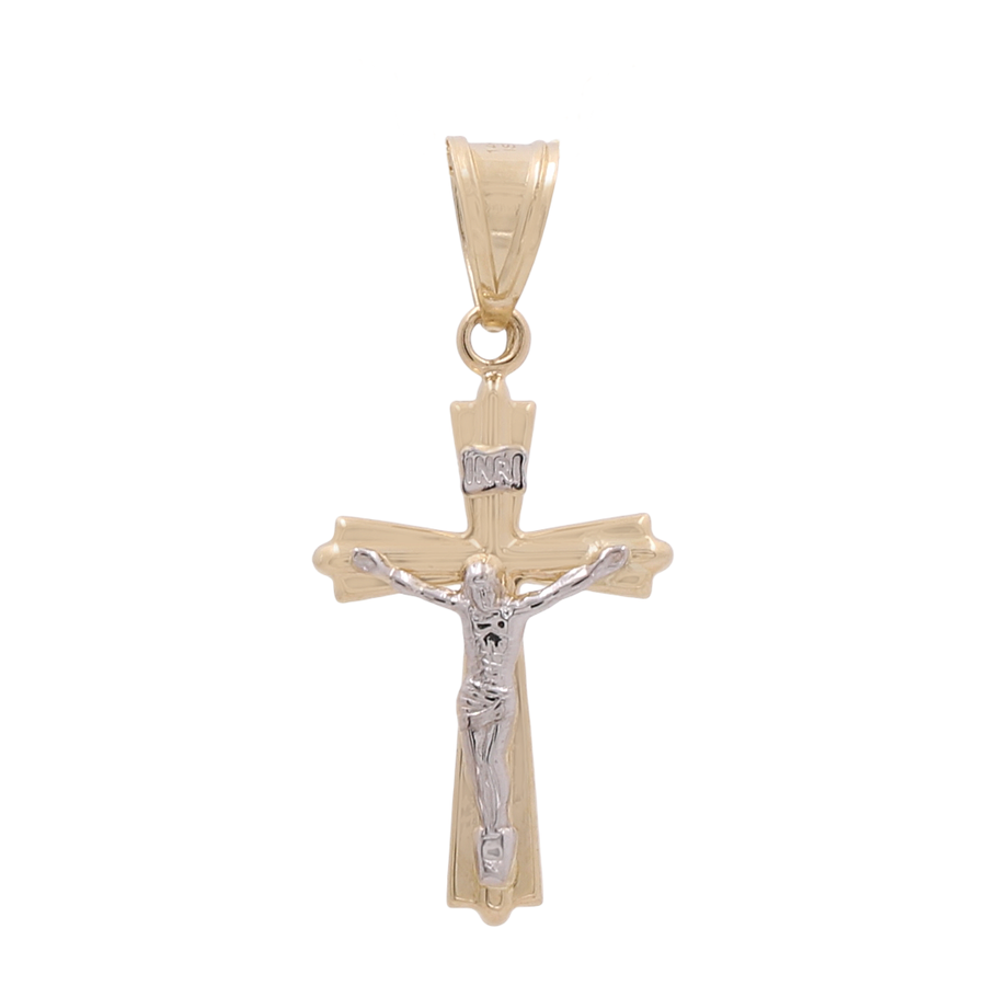 14K  Two Tone White/Yellow Gold Crucifix Pendant