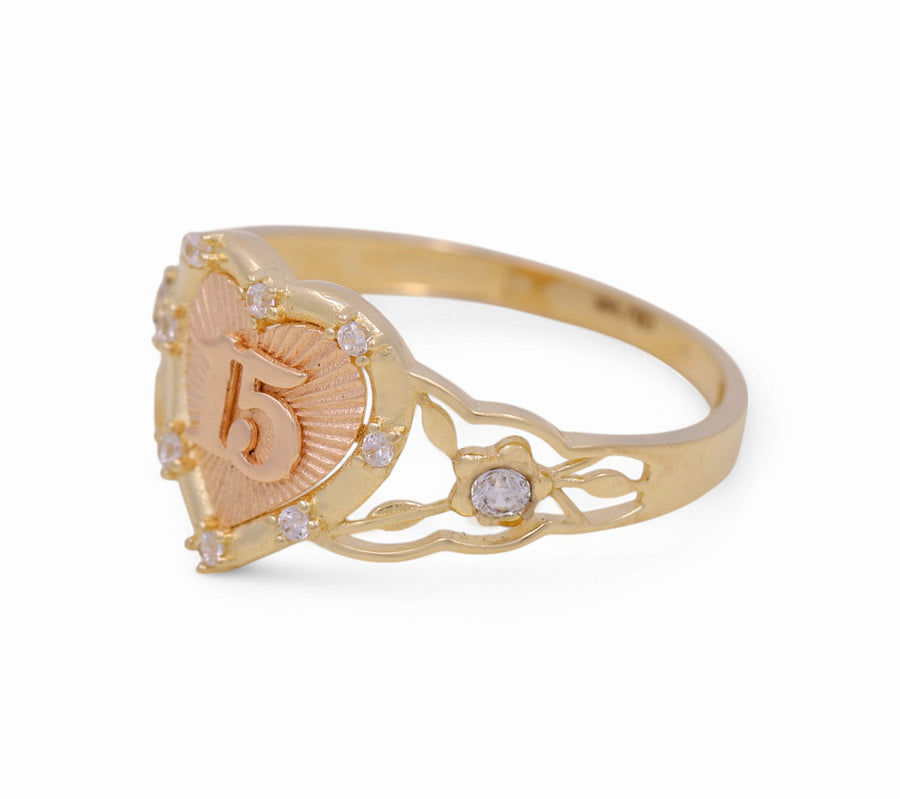 14K Two Tone Yellow/Rose Gold Heart with 15  Women's Ring