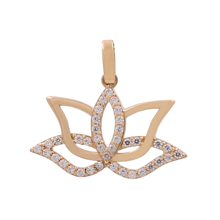 Elegantly crafted, this 14K Yellow Gold Lotus Pendant by Miral Jewelry is adorned with sparkling cubic zirconias.