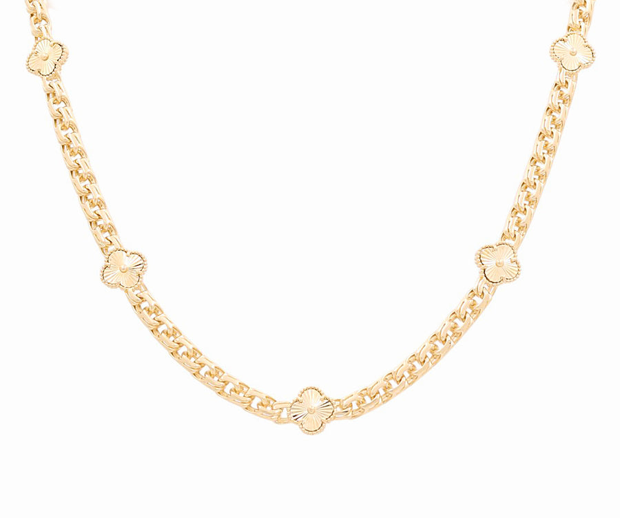 14K Yellow Gold 5 Clover Women's  Necklace