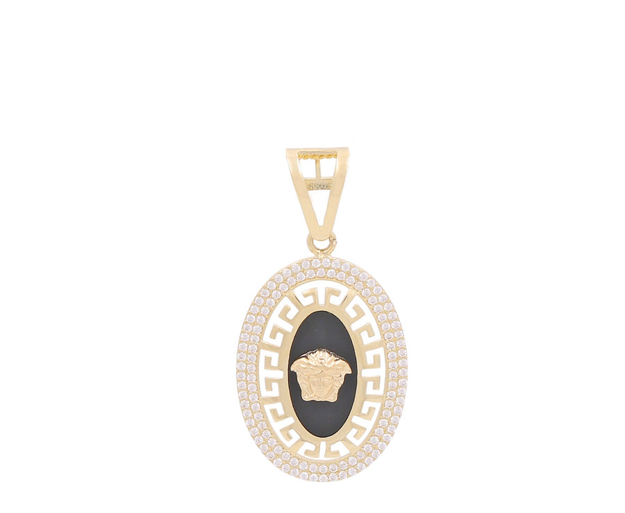 14K Yellow Gold Oval Medal with Onix Pendant