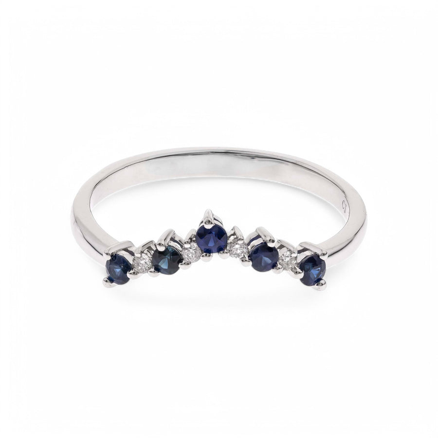 14K White Fashion Ring with 0.23Tw Round Sapphires and 0.04Tw Round Diamonds