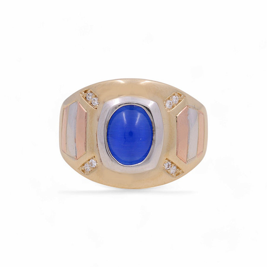 14K Yellow Gold Oval Blue Stone Fashion Ring