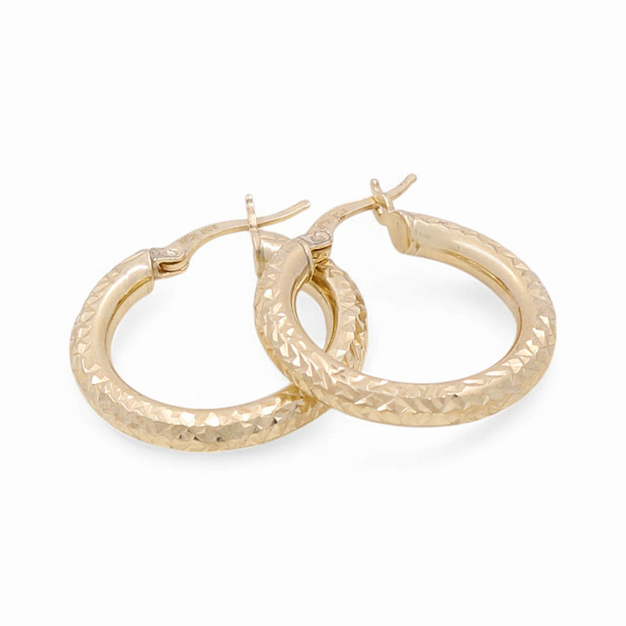 10K Yellow Gold Diamond Cut Small Hoop Earrings