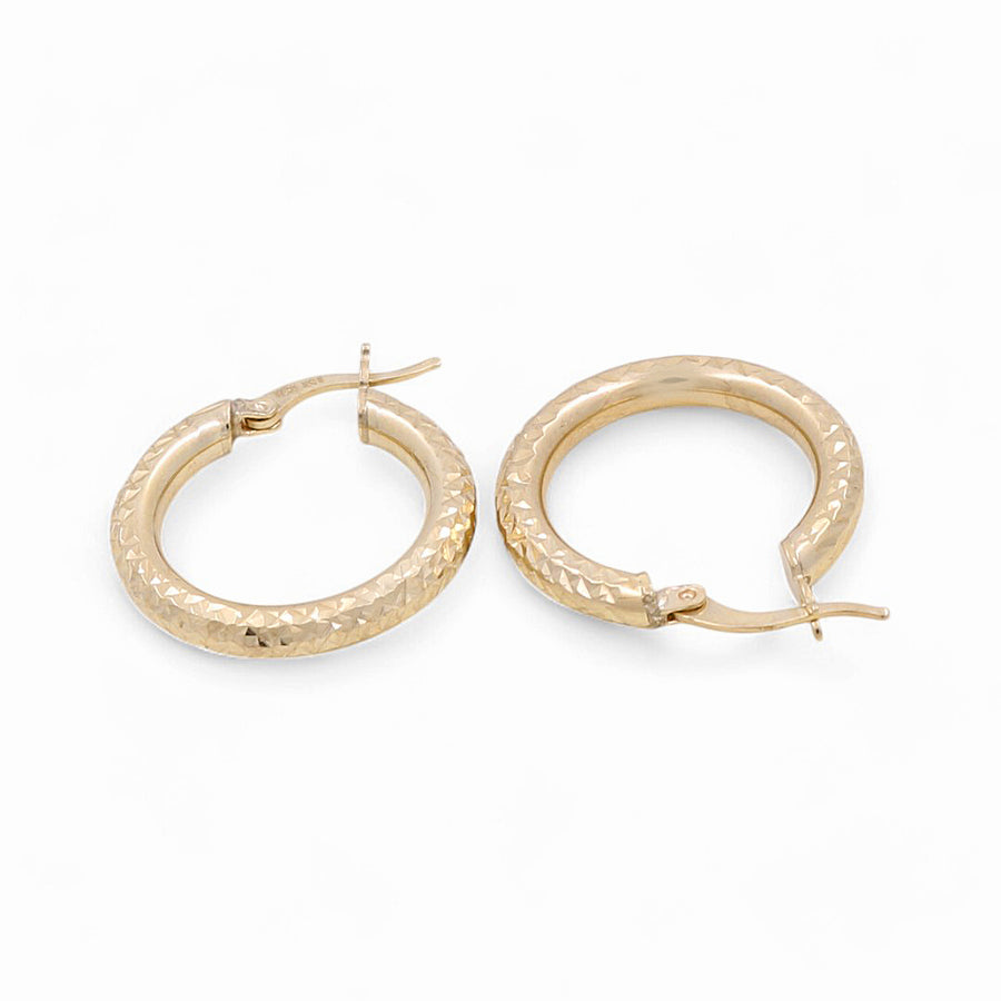 10K Yellow Gold Diamond Cut Small Hoop Earrings