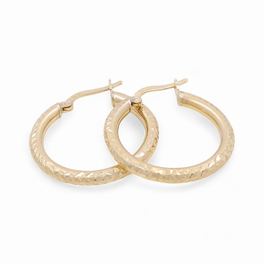 10K Yellow Gold Diamond Cut Medium Hoop Earrings