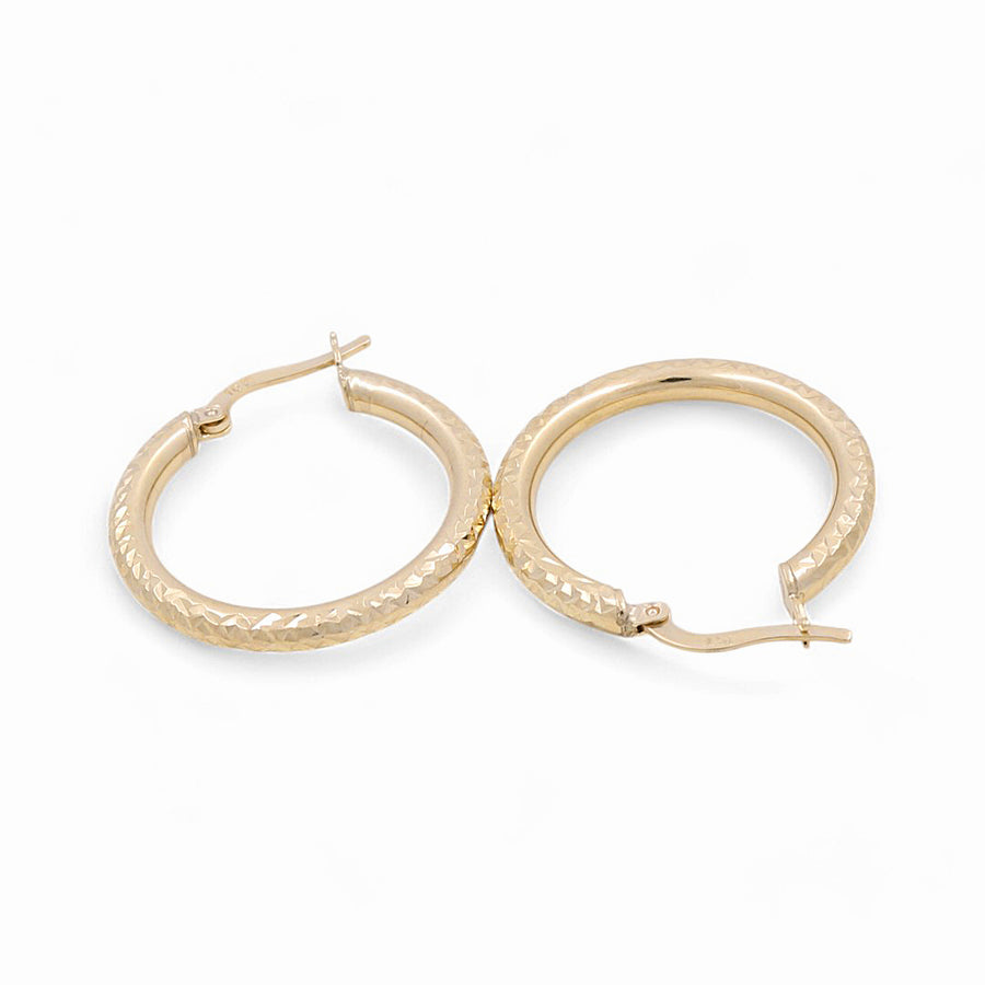 10K Yellow Gold Diamond Cut Medium Hoop Earrings