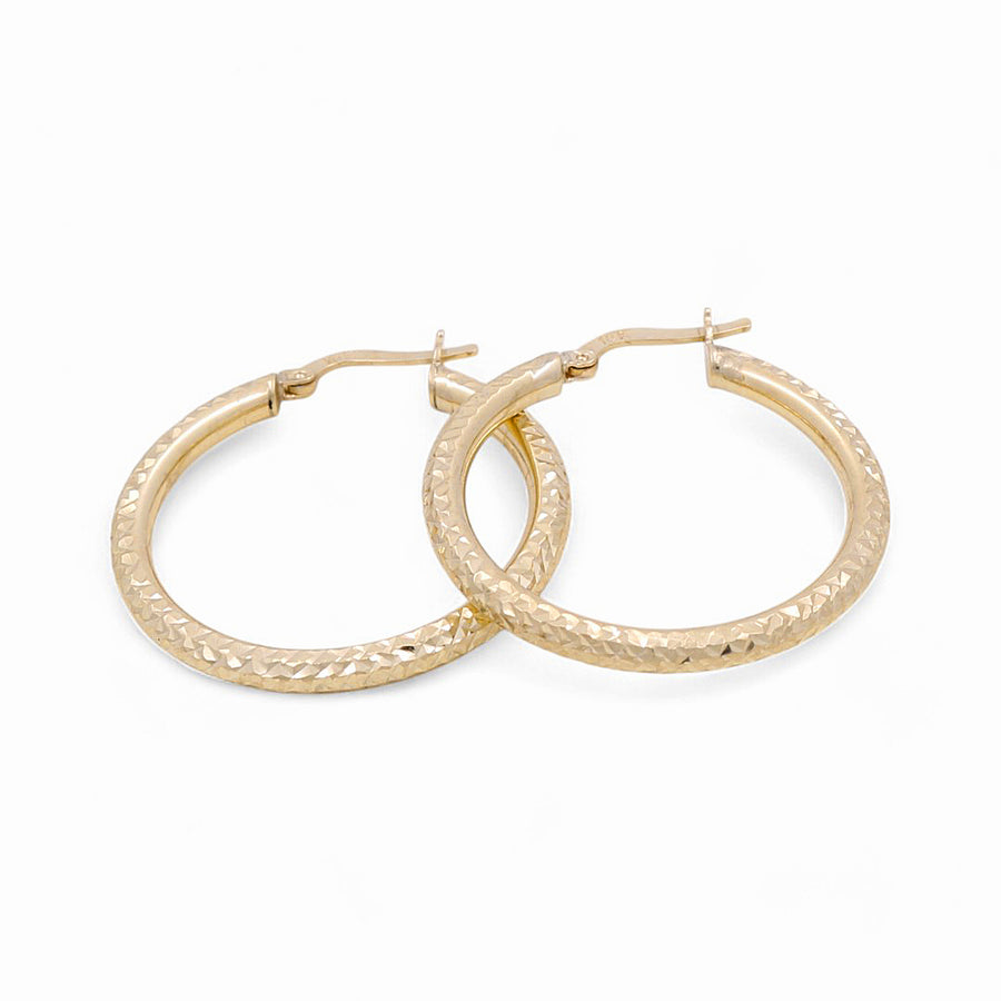 10K Yellow Gold Diamond Cut Large Hoop Earrings