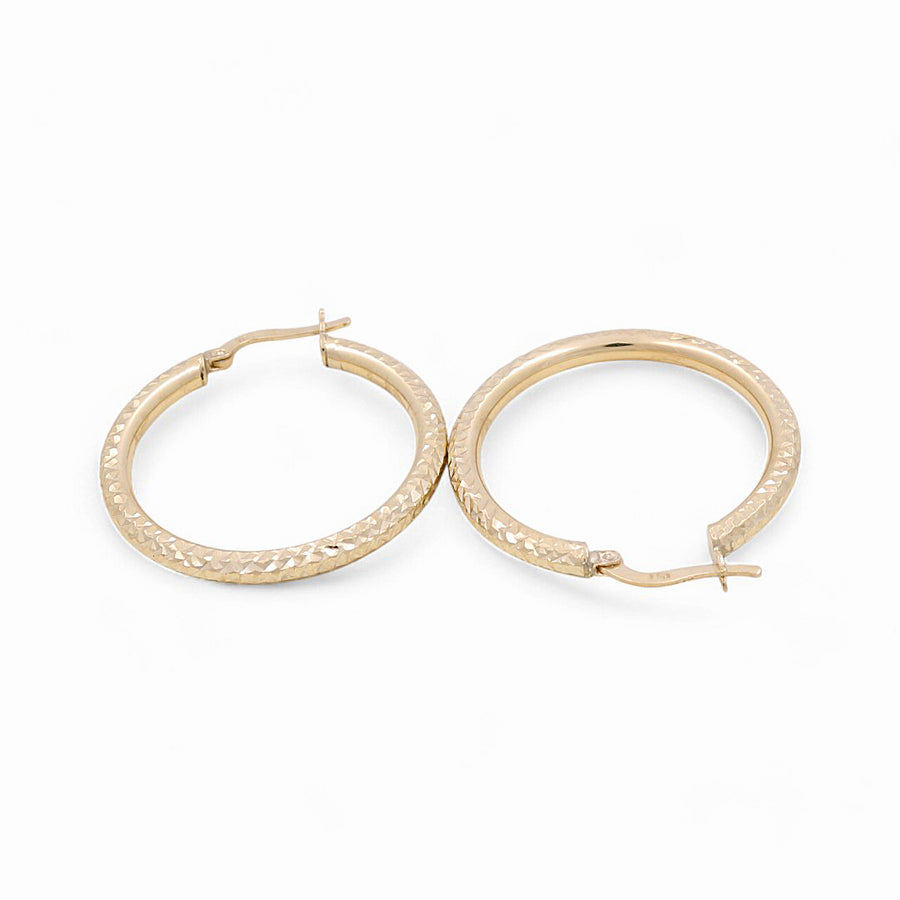 10K Yellow Gold Diamond Cut Large Hoop Earrings