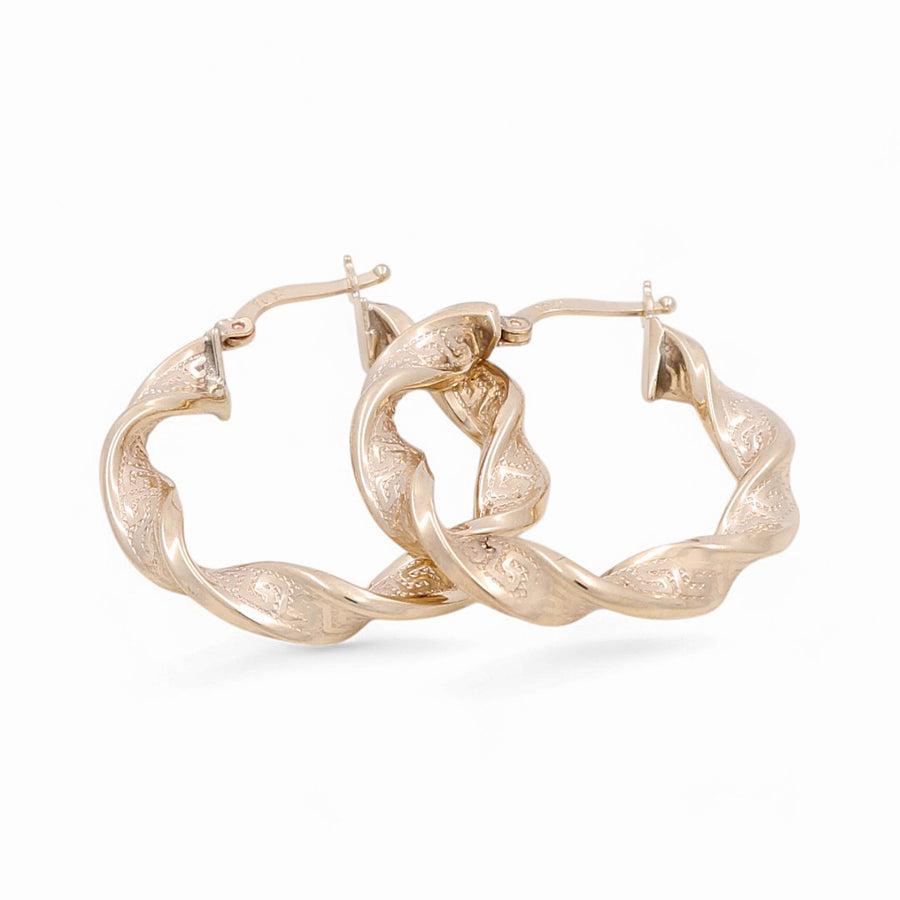 10K Yellow Gold Greek Twisted Hoop Earrings