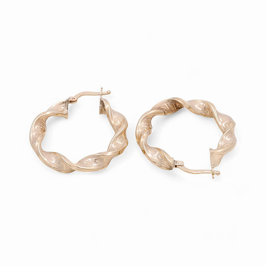 10K Yellow Gold Greek Twisted Hoop Earrings