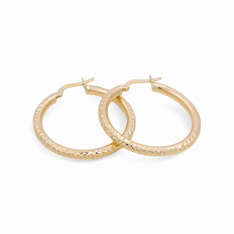 14K Yellow Gold Diamond Cut Large Hoop Earrings