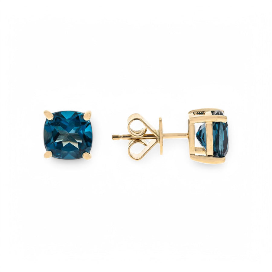 14K  Yellow Gold Stud Diamond Earrings with 3.61Ct Blue Stone