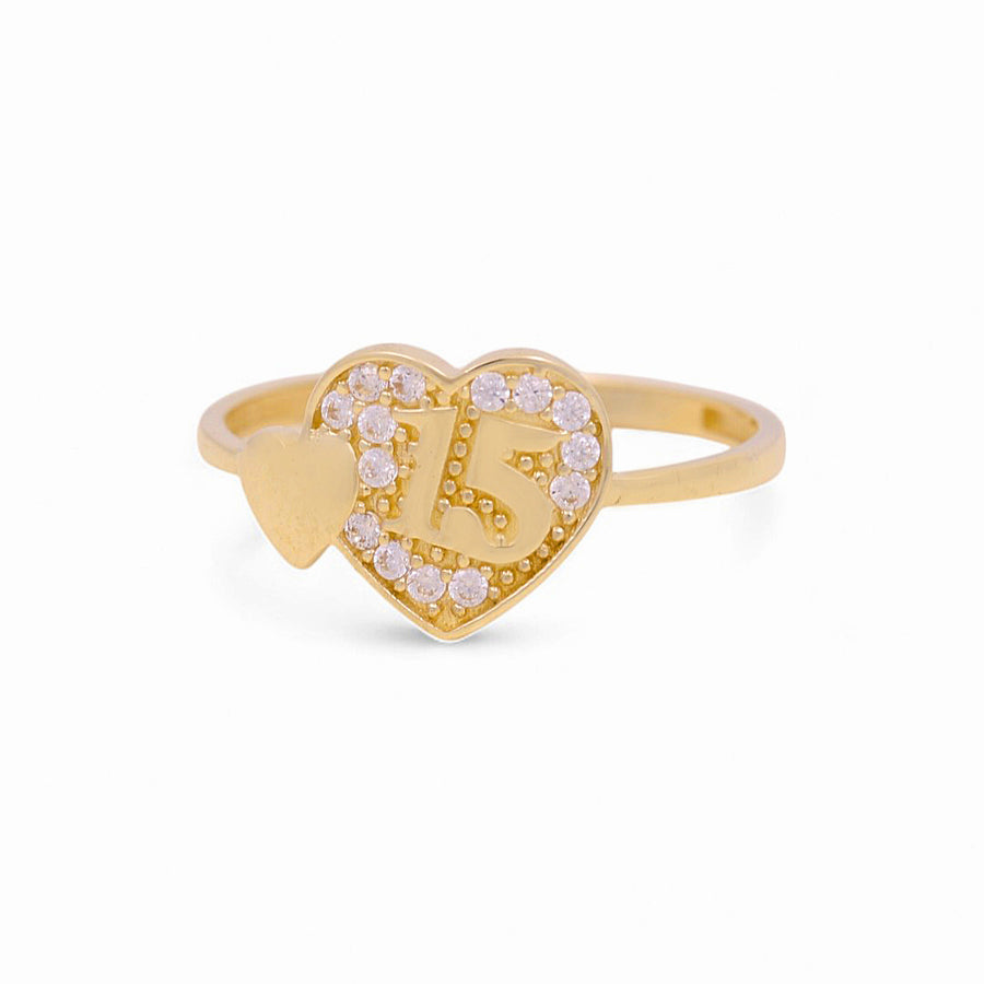 10K Yellow Gold Heart 15 Fashion Women's Ring