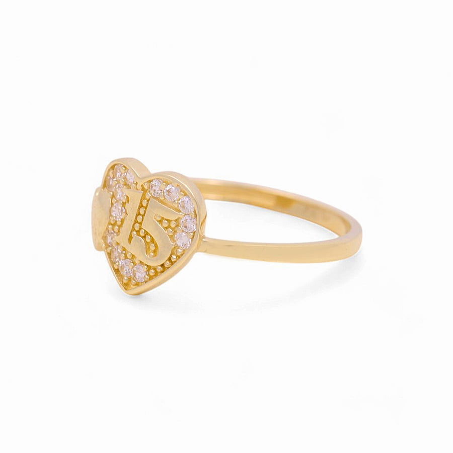 10K Yellow Gold Heart 15 Fashion Women's Ring