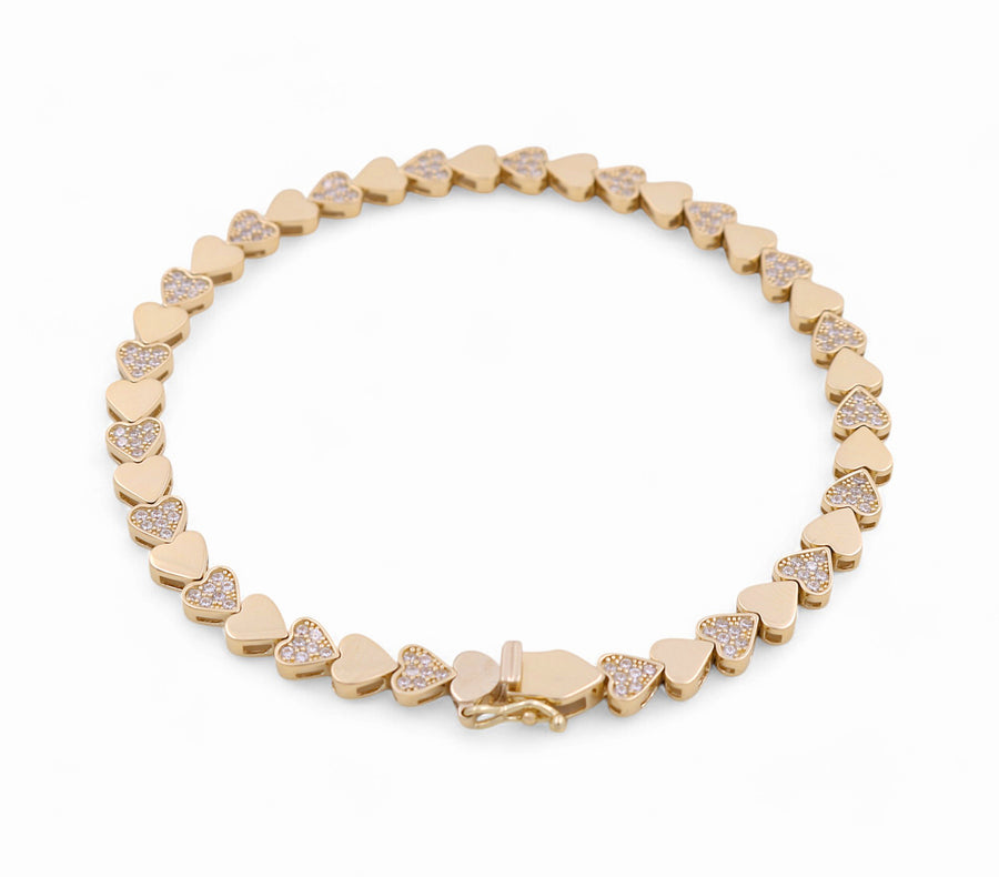 14K Yellow Gold Hearts with Cz  Bracelet