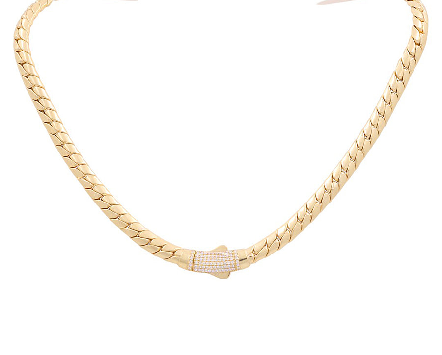 10K Yellow Gold Fancy Link with Cz Clasp Necklace