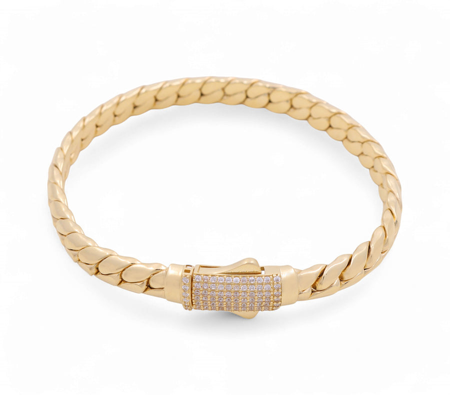 10K Yellow Gold Fancy Link with Cz Clasp Bracelet