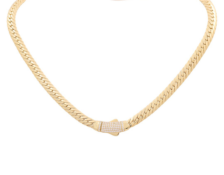 10K Yellow Gold Fashion with Cz Clasp Necklace