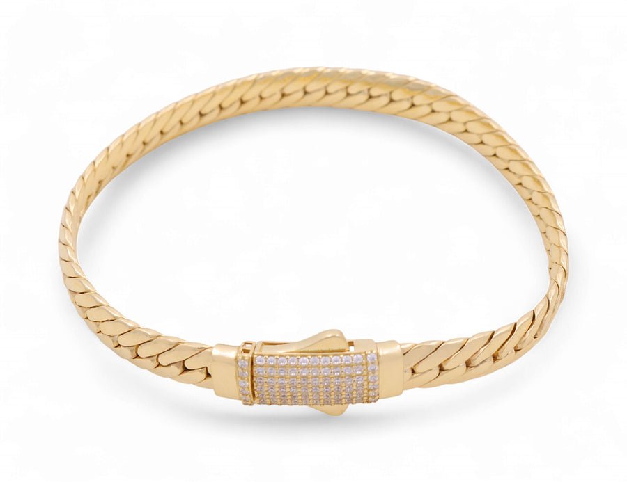 10K Yellow Gold Fashion Link with Cz Clasp Bracelet