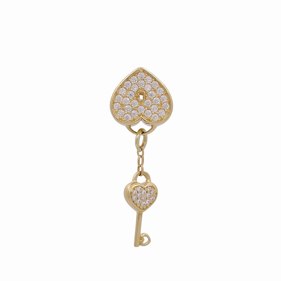 14K Yellow  Gold Heart with Key with Cz Charms Pendant