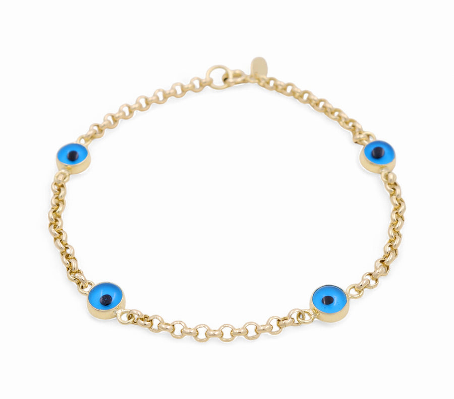 14K Yellow Gold Blue Eye  Bracelet