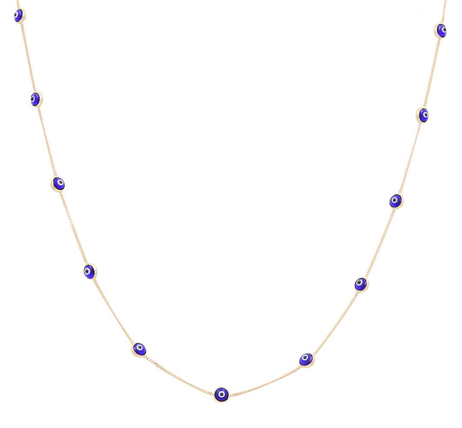 14K Yellow Gold Blue Eye Necklace