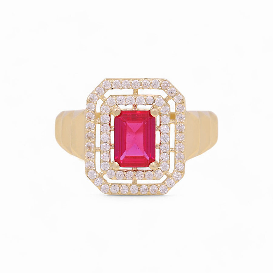 10K Yellow Gold  Square Red Fashion Women's Ring