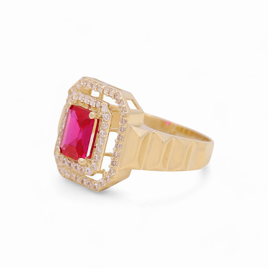 10K Yellow Gold  Square Red Fashion Women's Ring