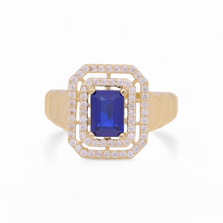 10K Yellow Gold Square  Blue Fashion Women's Ring