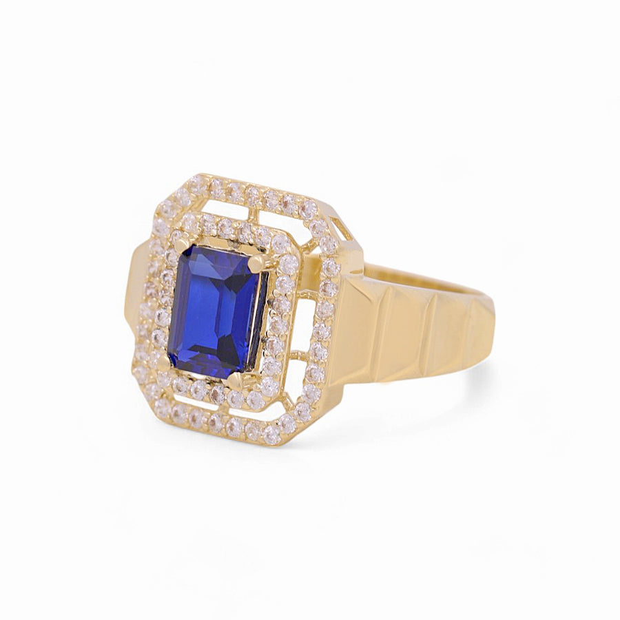 10K Yellow Gold Square  Blue Fashion Women's Ring