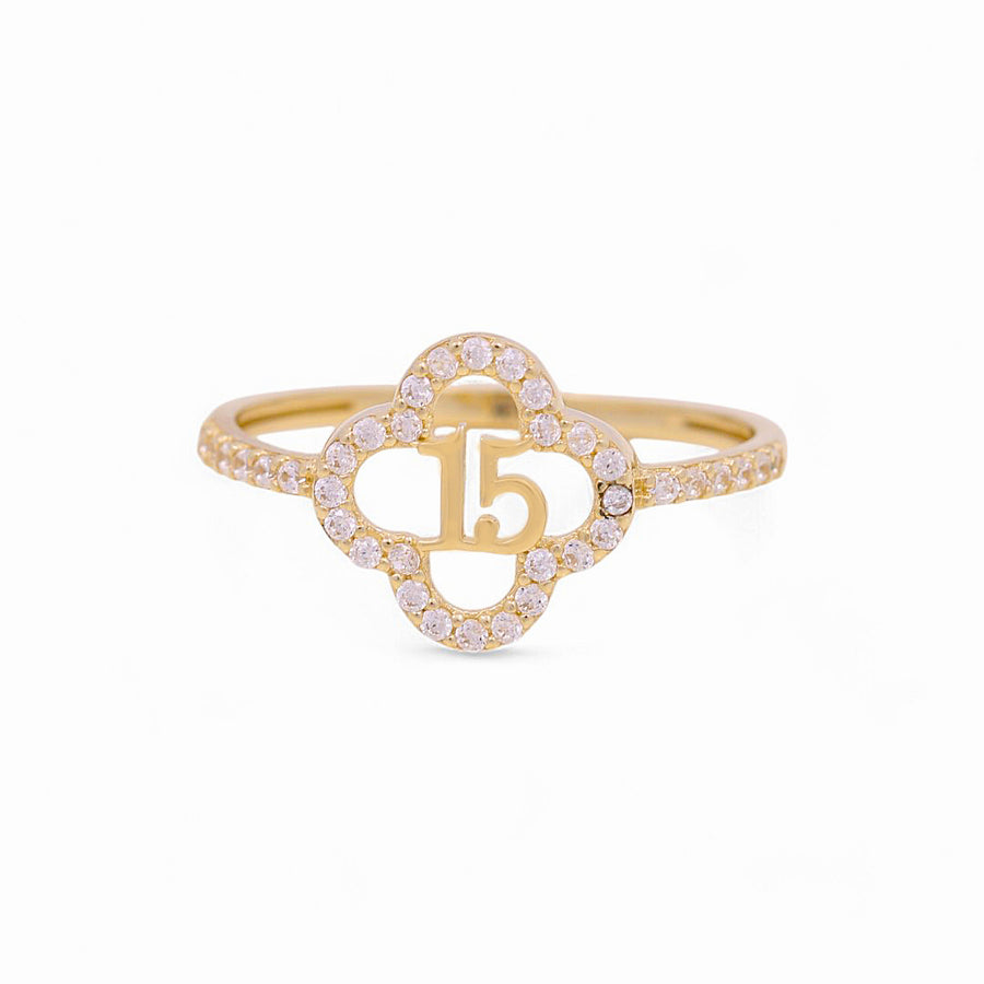 10K Yellow Gold Flower 15 with Cz Fashion  Women's Ring