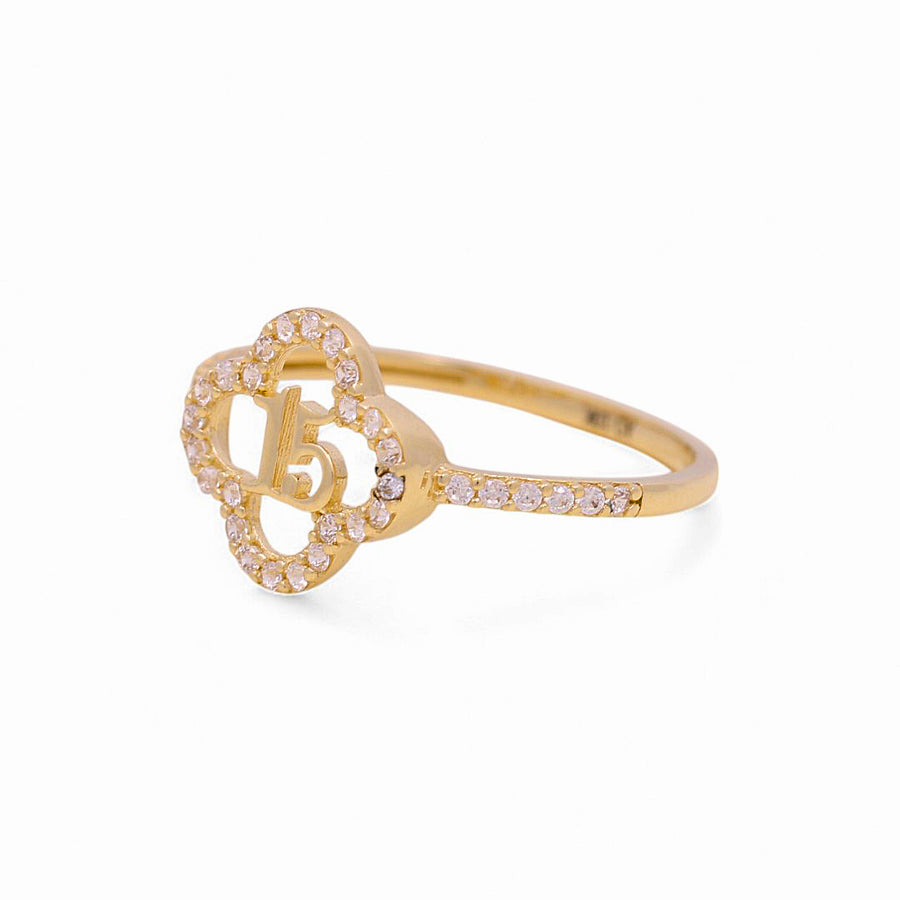 10K Yellow Gold Flower 15 with Cz Fashion  Women's Ring